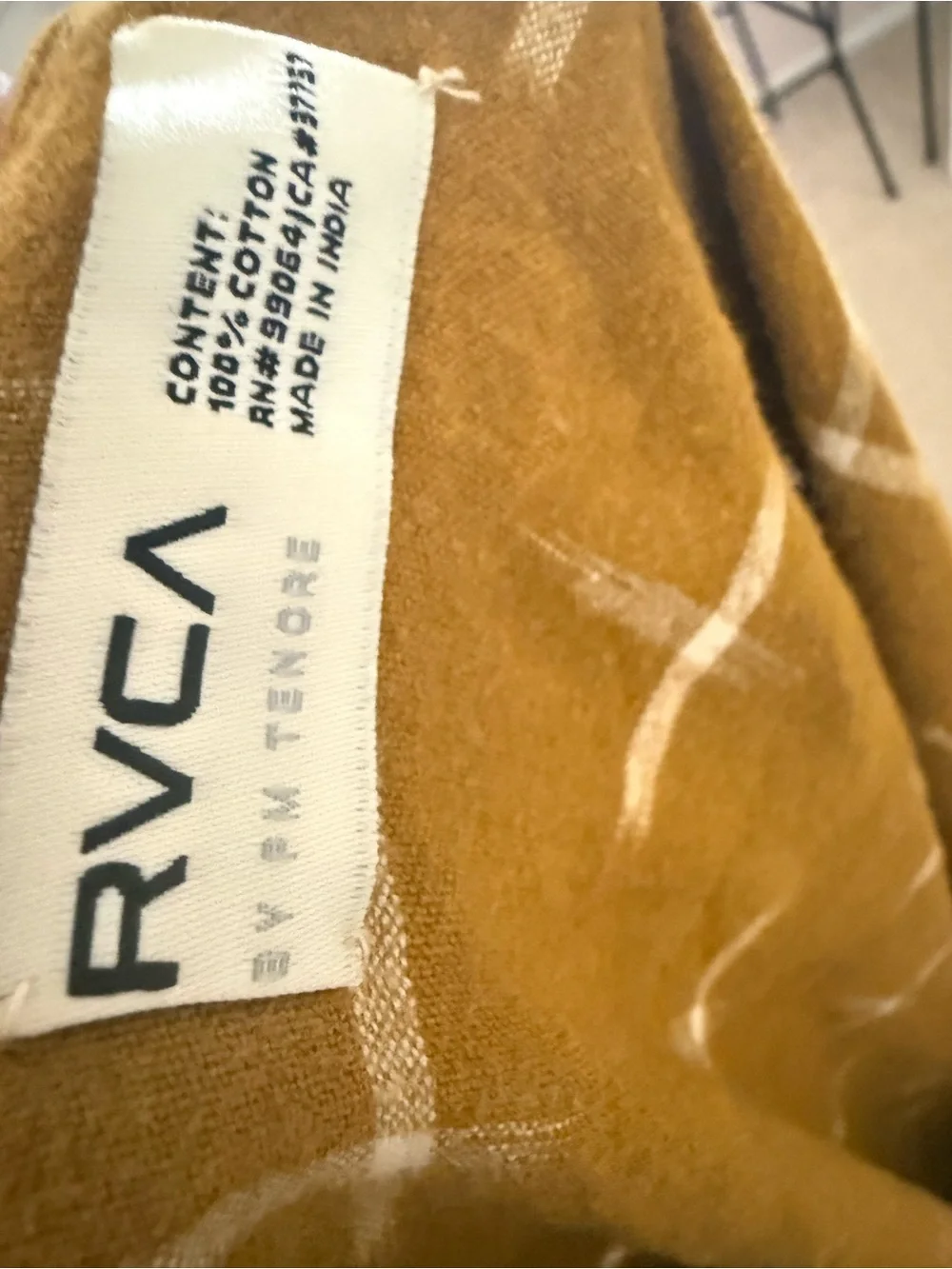RVCA Mustard Fringe flannel wrap scarf coverup  with Cross Print